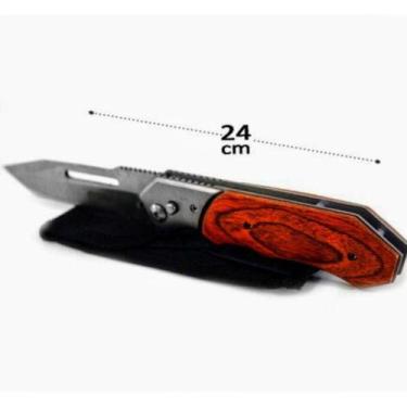 Imagem de Canivete Para Camping Com Cabo De Madeira Em Aço Inox 24 Cm - Só quali