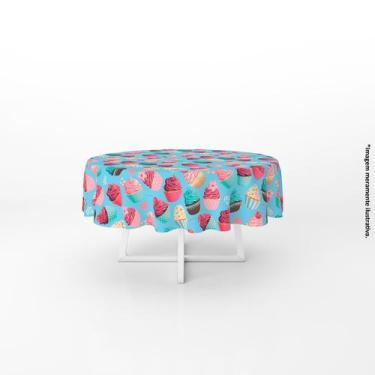Imagem de Toalha de Mesa Redonda Cupcakes 140x140cm - PRESENTE-BRINDE, Azul