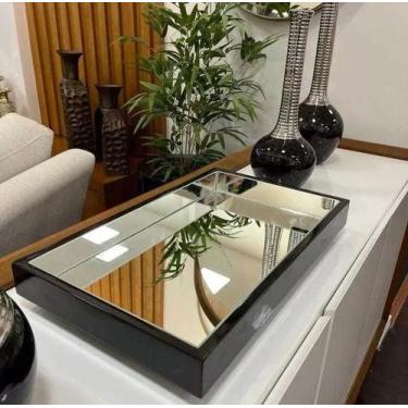 Imagem de Bandeja Espelhada Pintura Laca Para Decorar Sala Taças Bar Preto - JID