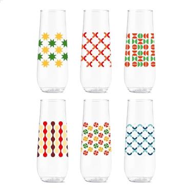 Imagem de TOSSWARE POP 255 g Flauta Abstrata Série de Natal, Conjunto de 6, Qualidade Premium, Reciclável, Inquebrável e Vidro Impresso Plástico Transparente