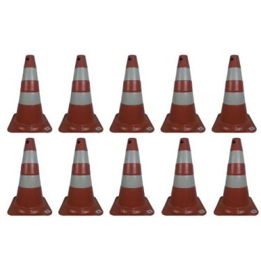 Imagem de Kit C/10 Cones de Sinalização Transito Laranja/BrancoPLT50cm - 1 Fit