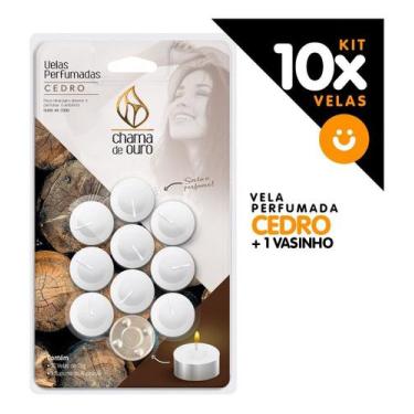 Imagem de Kit 10 Velas réchaud Flutuante Aromática Perfumada De Cedro + 1 Vaso D