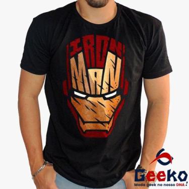 Imagem de Camiseta Homem de Ferro 100% Algodão Vingadores Geeko, Preto gola redo