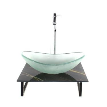 Imagem de Kit cuba de vidro oval 10mm jateada com tampo de vidro 40cm x 40cm már