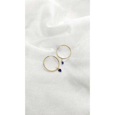 Imagem de Brinco Argola 2.1cm e Par Pingente Zircônia Azul Ouro 18k. - cjo