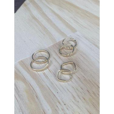 Imagem de Kit Brincos Argolas Quadrado e Redonda Ouro 18k - casadasjoiasonline 