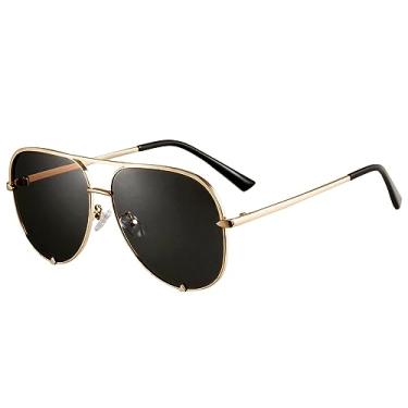 Imagem de EYERNO Óculos de sol aviador espelhados para homens e mulheres moda designer UV400 óculos de sol, Dourado/preto, Large