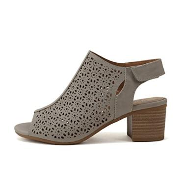 Imagem de Topshoe Avenue Daisy – Sandália feminina com corte geométrico a laser, peep toe, grosso, salto empilhado, tornozelo, Nobuck de argila, 35