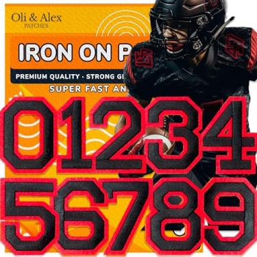 Imagem de Oli and Alex Remendos de ferro de 6 cm - 10 peças de remendos números para roupas - Super cola - sem necessidade de costura - bordado patch de futebol time escola universidade - apliques de número DIY preto