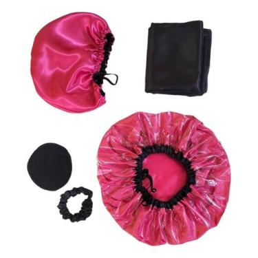 Imagem de Kit Touca de Bnaho Touca Nero Fronha de Cetim Ecopad de Microfibra e S