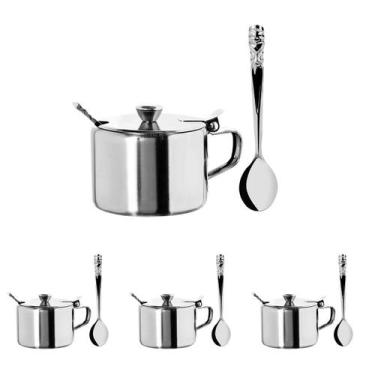 Imagem de 3 Açucareiro Inox luxo Com Colher restaurante hotel c/ tampa - Clink