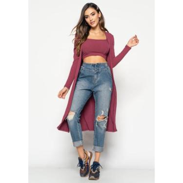 Imagem de Kimono  Alongado Manga Longa Canelado Bordo Salvatore Fashion, P