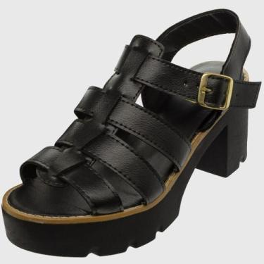 Imagem de Sandália de tiras salto tratorado - preta - Sacolão dos Calçados, 35