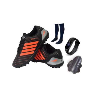 Imagem de Chuteira Society  Revolution Adulto Infantil com Meião Caneleira e Rel