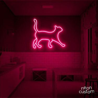 Imagem de luminaria letreiro Neon Led Gato 35x30 luminoso decoração p/ selfie - 