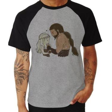 Imagem de Camiseta Raglan Khal Drogo e Daenerys Targaryen - Foca na Moda, Cinza,