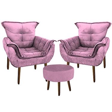 Imagem de Kit 2 Poltronas Decorativa Parana com Puff Redondo Suede Rosa