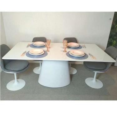 Imagem de Mesa de Jantar Cone Retangular 200x100 cm Base Oval Laca Branca Tampo 