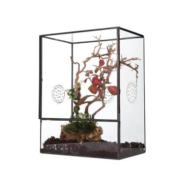 Imagem de NCYP Terrário de vidro com porta de abertura frontal e 3 aberturas para insetos, caracol, aranha, caixa de vidro – caixa de estufa fechada transparente de 20 x 11 x 25 cm (apenas terrário)