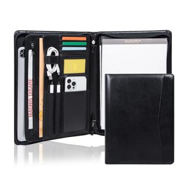 Imagem de Pasta de couro vegano empresarial com pranchetas, organizador de fichário, portfólio de negócios para homens/mulheres, carteira com zíper, fichário com prancheta, presente personalizado para amigos,