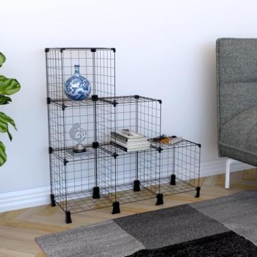 Imagem de Estante para Livros com 6 Nichos Prateleira de Aço Aramado Decoração de Casa Sala de Estar Quarto (Preto)