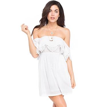 Imagem de Rip Curl Vestido moderno de popelina juvenil com acabamento em renda, Branco, G