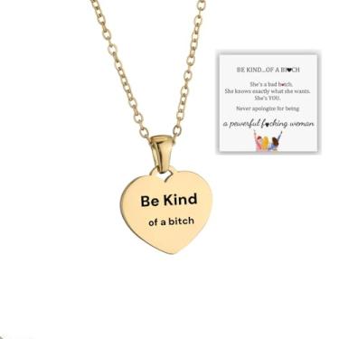 Imagem de Be Kind Of A B Colares para mulheres, colar de mensagem oculta, colar com pingente de coração de aço inoxidável, colar de coração para mulheres de A Badness, presentes para melhores amigas, joias