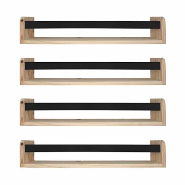 Imagem de Kit 4 Prateleiras Porta Livros em Madeira Pinus Natural Com Cerquinha Colorida Cor:Cerquinha Preta;Tamanho:12x60