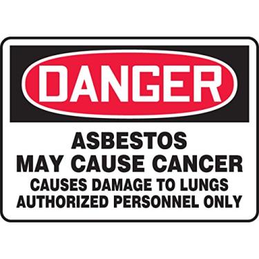 Imagem de Accuform MCAW122VP Placa de aviso de plástico no local de trabalho, perigo de amianto pode causar câncer - causa danos aos pulmões - SOMENTE pessoal autorizado", 17,8 cm de comprimento x 25,4 cm de