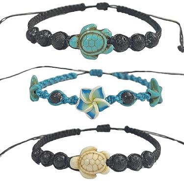 Imagem de Pulseira de couro ou tornozeleira de tartaruga marinha da Nove Jewelry em turquesa – Lava Pedra de pedra Cano tartaruga – Cordão ajustável