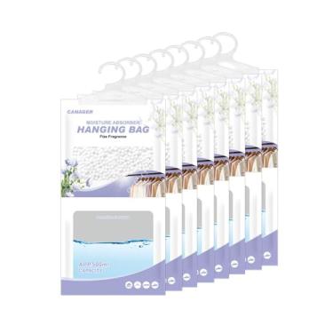 Imagem de CANAGER absorvente de umidade pendurado, saco pendurado dessecante à prova de umidade com fragrância de linho, saco desumidificador (8 pacotes) sacos desumidificadores de armário pendurados,