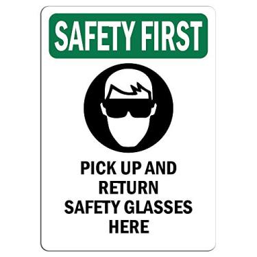 Imagem de Safety First Sign - Pick Up and Return Safety Glasses Here Adesivo Decalque Adesivo de Loja de Varejo Adere a Qualquer Superfície 20 cm
