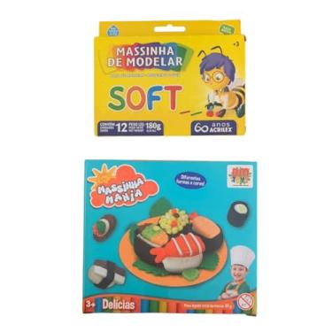 Imagem de Kit Massinha de Modelar 12 Cores + Kit Com Moldes e Formas De Sushi Coloridas