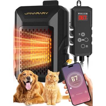 Imagem de Aquecedor de casa de cachorro, aquecedor externo para animais de estimação com temostato e controle remoto por aplicativo WiFi, controle à prova d'água IPX5, cabo antimastigação, aquecedores seguros e