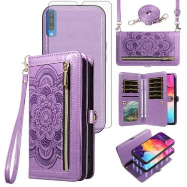 Imagem de Asuwish Capa de celular para Samsung Galaxy A50 A50S A30S A30S Carteira destacável com protetor de tela de vidro temperado, alça mandala, porta-cartões A 50 50S 30S S50 50A SM A505G feminina roxa