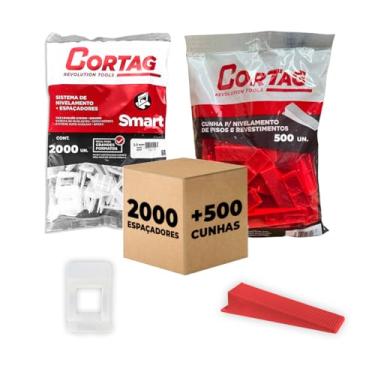 Imagem de Espaçador Nivelador Cortag 2,0 mm Smart C/ 2000 Pçs Cunha Granel Tradicional C/500 Pçs P/Azulejo Cerâmica Porcelanato Kit Profissional