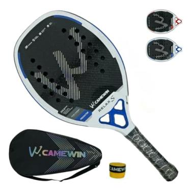 Imagem de Raquete Beach Tennis Fibra De Carbono 3k Edição Especial - nucleo EVA Soft - Camewin - Nota Fiscal - Original produto no Brasil ((RELAX S PREDATOR)) (Branco/Azul)