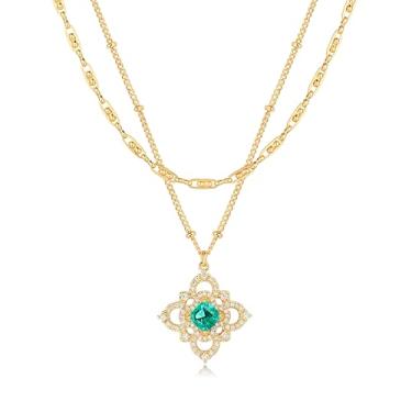 Imagem de BENEIGE Colares em camadas para mulheres, banhado a ouro 14K, colar de esmeralda para mulheres, colar de ouro delicado, joia hipoalergênica para mulheres, Latão, Sem Pedra Preciosa