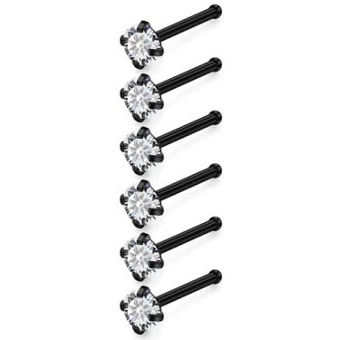 Imagem de Qiwnswoy Anéis de nariz de titânio de aço inoxidável 18G, 20G, 22G, para mulheres, em forma de L, sem piercing de nariz, joia para mulheres e homens, prata, ouro, preto, Metal Cristal, Zircônia cúbica