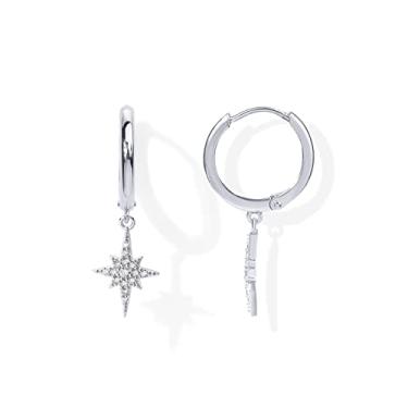 Imagem de PAVOI Brincos de argola de pressão femininos banhados a ouro 14K S925 leve com pingente de gota para mulheres | Estrela, cadeado, pérola, cruz, relâmpago, moeda | brincos delicados, Ouro branco, Sem Pedra Preciosa