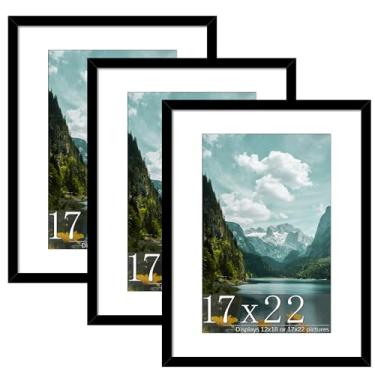 Imagem de Picrit Pacote Com 3 Molduras Para Fotos 17X22, Moldura Preta Para Pôster, Pôster De Exibição 12 X 18 Com Base Ou 17 X 22 Sem Base Para Montagem Na Parede Horizontal Ou Vertical.