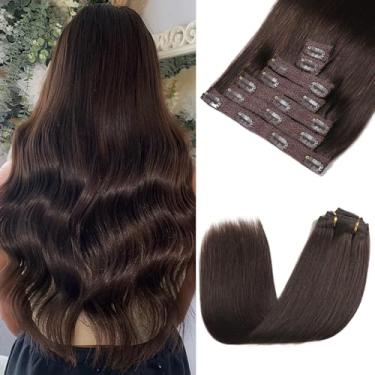 Imagem de Rimoss Grampo Em Extensões De Cabelo Cabelo Humano Real, Extensões De Cabelo Castanho Escuro Grampos De Cabelo Humano Real Liso, Premium Macio 7 Peças Grampos De Cabelo Humano Remy Em Extensões Para