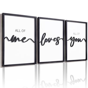 Imagem de KIOSSUT Placa De Madeira 3D All Of Me Loves All Of You Decoração De Parede Para Quarto 36X16”, Decoração De Parede Acima Da Cama Para Decoração De Quarto De Casal (12X16 Polegadas, Conjunto De 3, Em