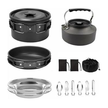 Imagem de Conjunto de Panelas de Acampamento, Pratos de Acampamento Sem Barro Com Vasos de Alumínio e Frigideiras para Acampamento Viagens de Mochila (BLACK)