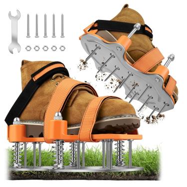 Imagem de Sapatos aeradores de gramado para grama - ferramenta de aerador de gramado, sapatos aeradores de grama de camada dupla com fundo pontiagudo e base de mola, alça ajustável para ajuste seguro, limpa
