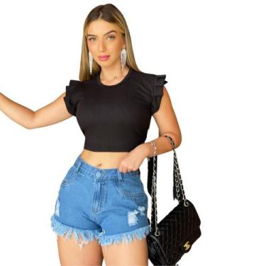 Imagem de Blusinha Feminina Manga Curta Cor Preta - Fortaleza Jeans, G, Preto