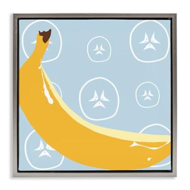 Imagem de Stupell Industries Design de arte de parede em tela emoldurada brilhante banana fruta cinza flutuante por Daniela Santiago, 45,7 x 45,7 cm
