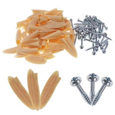 Imagem de Nihfien Plugues de bolso de plástico de 9 mm, tampas de furo inclinado de madeira com parafuso de 0,8 cm para gabarito de bolso, acessórios de ferramentas para marcenaria, 50 peças (grão de madeira)
