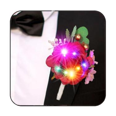 Imagem de Latious Light Up Rose Bride Wedding Boutonniere Branco LED Flor Noivo Abotoaduras Decoração de Terno de Formatura para Homens (Luz Vermelho-Colorida)