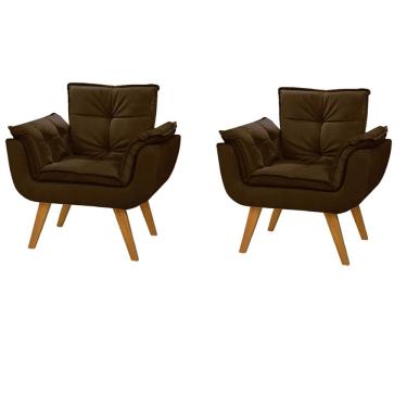 Imagem de Kit 2 Poltronas Opala Suede Decorativa Recepção/ Sala Marrom Café - A Z Decor